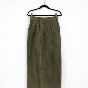 Vintage Olive Green Pigskin Leather Midi Pencil Skirt High Waist
